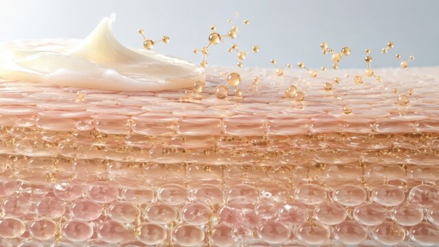 Moisturizing cream molecules merging with skin barrier
