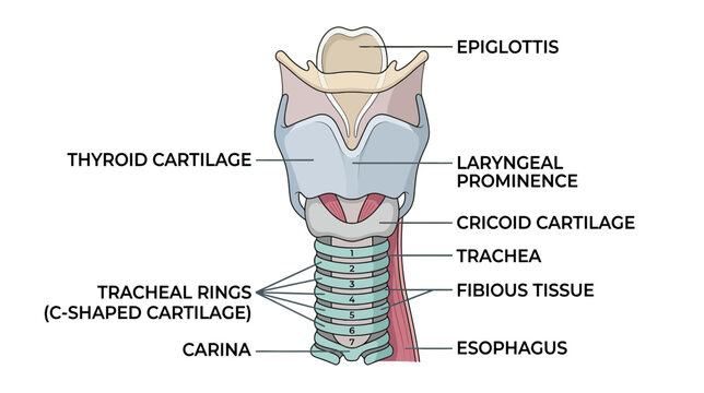 Anatomical Diagram of the Larynx and Upper Trachea
