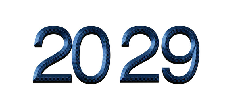2029 in a metallic blue font against a clean white backdrop. Futuristic design for themes like techn