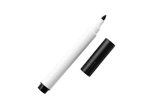 White permanent marker pen with detached cap on transparent background with clean white office