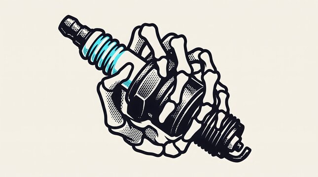 Skeleton Bone Hand Holding Mechanical Spark Plug for Engine Ignition Design