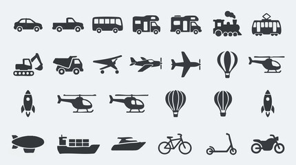 Diverse Transport Vehicle Silhouettes Set on White Background © Vectora