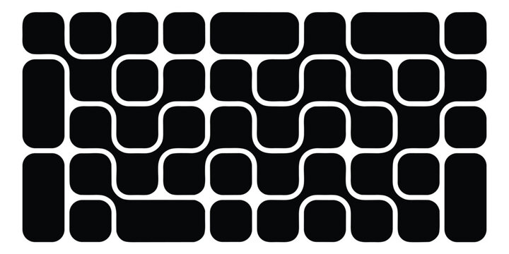 Black and white abstract geometric pattern with rounded rectangles and smooth lines  modern design element