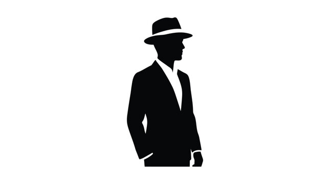 Man In Suit And Fedora Hat Black Silhouette
