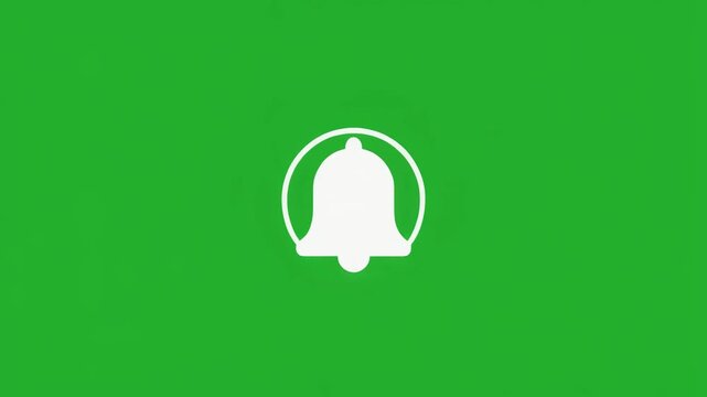 Minimal flat vector notification bell icon centered on a green background for mobile application alerts