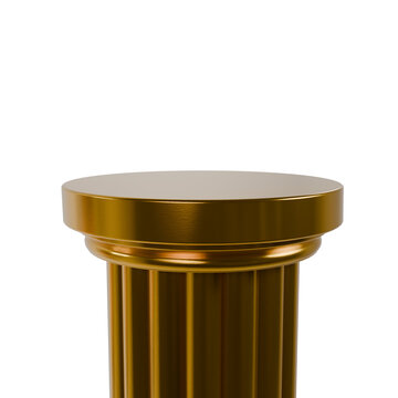 Gold Column Podium for Product Display, Metallic Greek Roman Pillar Pedestal, 3D Render Luxury Showcase Stage