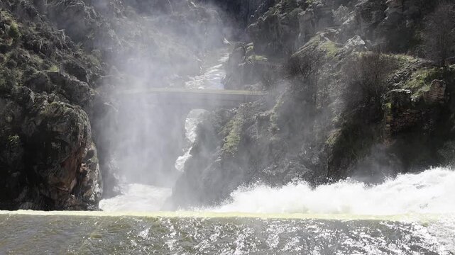 Water release, due to heavy rains, at the El Villar Dam in the province of Madrid, Spain