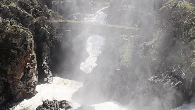 Water release, due to heavy rains, at the El Villar Dam in the province of Madrid, Spain