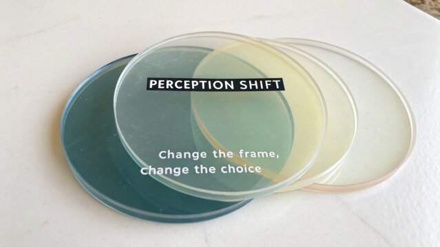 Transparent discs representing perception shift, changeable perspectives and decision-making in modern life