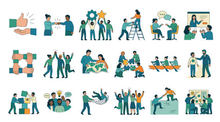 Fototapeta premium Modern Flat Illustration: Business Teamwork, Collaboration, and Leadership Concepts for Corporate Success