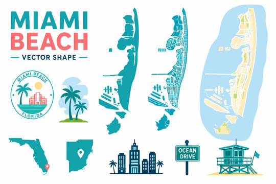 Coastal City Geographic Elements and Vacation Travel Graphic Design Set