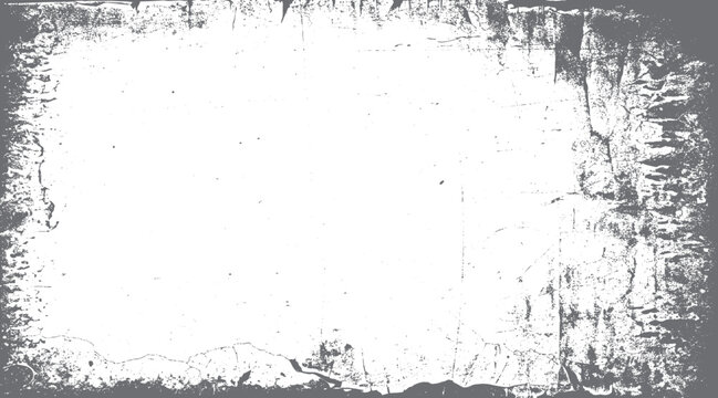 Distressed grey textured border with cracked paint and speckles on white background grunge
