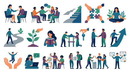 Fototapeta premium Flat Design Icons: Teamwork, Growth, Learning, and Success Concepts