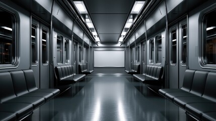 Fototapeta premium Modern Empty Subway Train Interior With Rows of Seats.