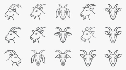 Fototapeta premium Professional Minimalist Line Drawing Set of Goat Heads in Various Angles and Expressions Black and White Sketch Style
