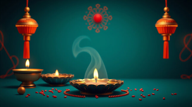 Happy Dussehra Greeting Card with Traditional Diya, Decorative Lanterns and Festival Ornament