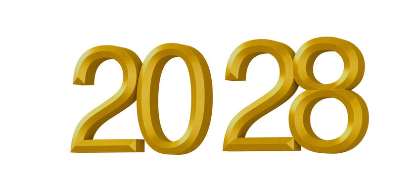 2028 year in gold color on white background. Illustration for celebration, new year, business, and e
