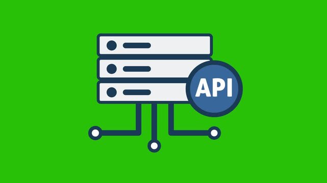 API Application Programming Interface Icon Animation with Server Hardware on Green Screen Background