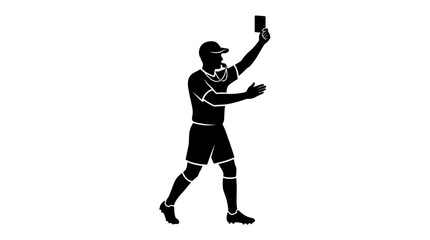 Obraz premium Soccer Black silhouette sportsman, athletic pose, mobile phone, dynamic movement, sports icon isolated on Transparent Background Vactor EPS
