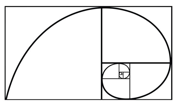 Golden ratio spiral geometric diagram illustration with golden section geometric fibonacci sequence proportion mathematics structure symmetry