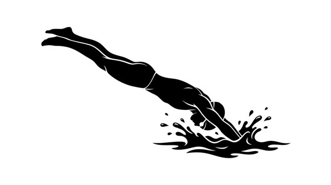 Soccer Swimming, diver, black silhouette, vector icon, athletic swimmer isolated on Transparent Background Vactor EPS