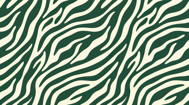Seamless Zebra Stripes Pattern - Green and Cream Animal Print Fabric Texture
