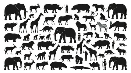 African Wildlife Silhouette Collection: Elephants, Rhinos, Giraffes, Lions, Zebras, and More © rujiman