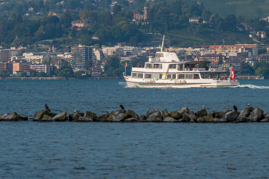 CGN Boat Henry Dunant Cruising on Lake Geneva in Switzerland.