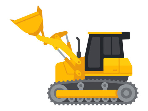 Yellow Tracked Crawler Loader Vector Icon, Heavy Track Digger