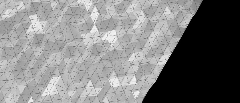 Monochrome abstract geometric pattern with triangles forming a complex network texture background.