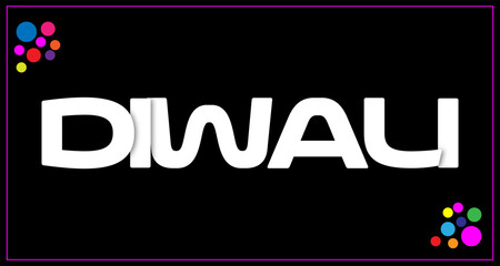 Diwali festival typography bold white 'diwali' text on black background with colorful dot accents © fatimatz