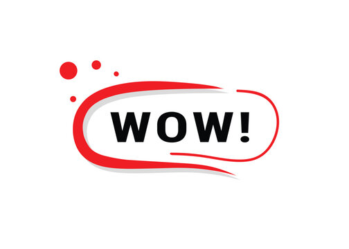 Wow banner text on badge symbol illustration art. Editable template all elements eps.
