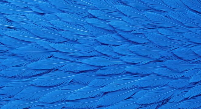 A close-up shot reveals a dense layer of vibrant blue feathers. The feathers are arranged in a textured pattern, creating a visually rich and captivating surface.