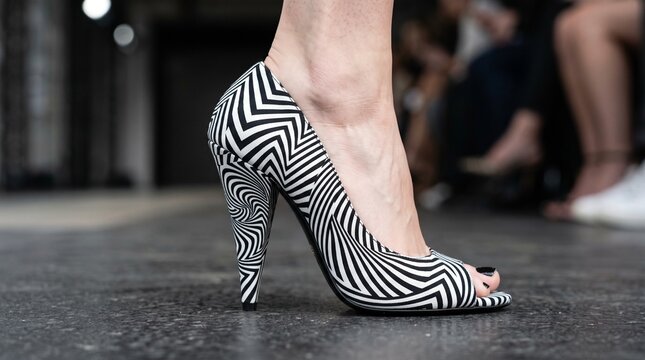 detailed Macro photo of heel with geometric stripes illu&hellip; showing abstract micro structural details and textures with professional studio lighting