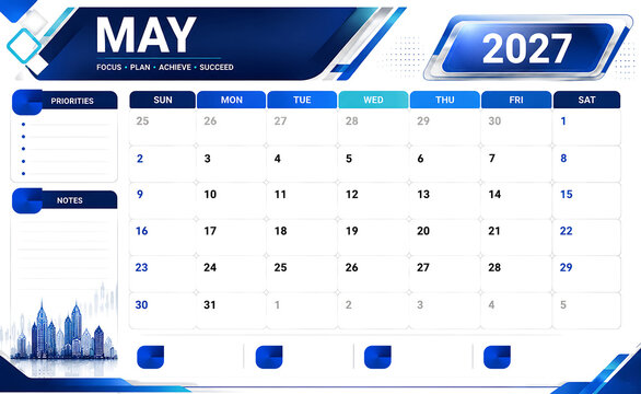 May 2027 Monthly Business Calendar Template: Professional Corporate Planner,  May Productivity and Task Organizer