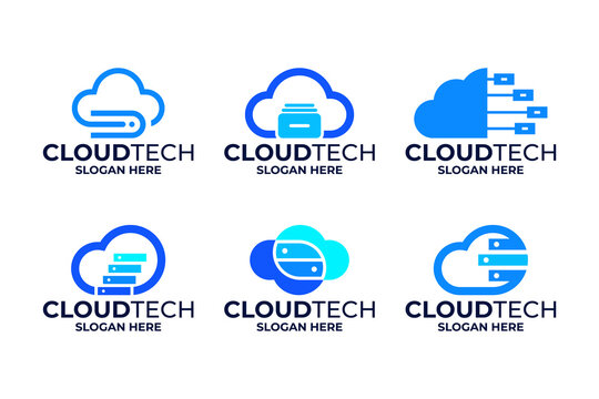 Set of cloud tech logo design template
