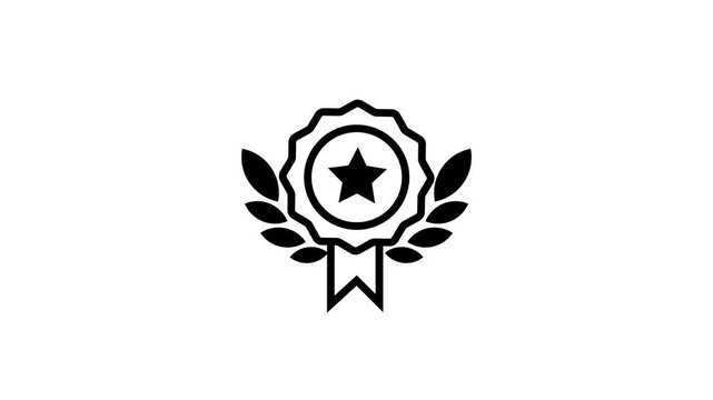 Black and White Animated Award Badge Icon Featuring Laurel Wreath and Star for Quality Achievement