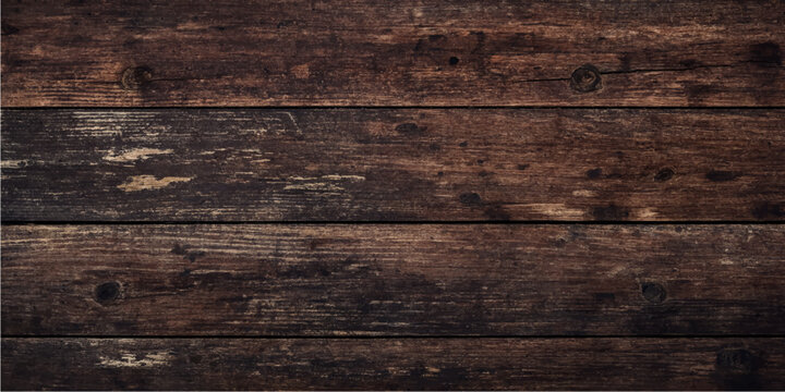 Dark brown wood planks grain texture background with horizontal lines for timber parquet floor board panel design
