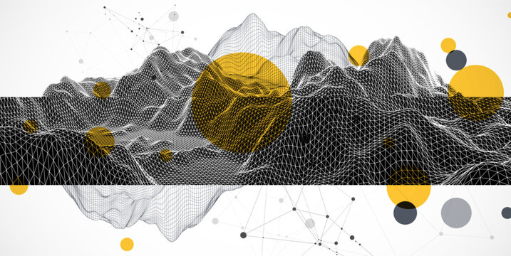 Abstract art wireframe background. Modern science or technology art elements. Surface illustration.