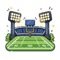 Fototapeta premium Bright american football stadium with green field and floodlights