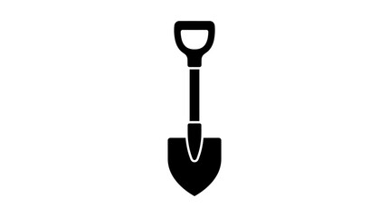 Simple black silhouette icon of a garden shovel isolated on white background. © MASKURI