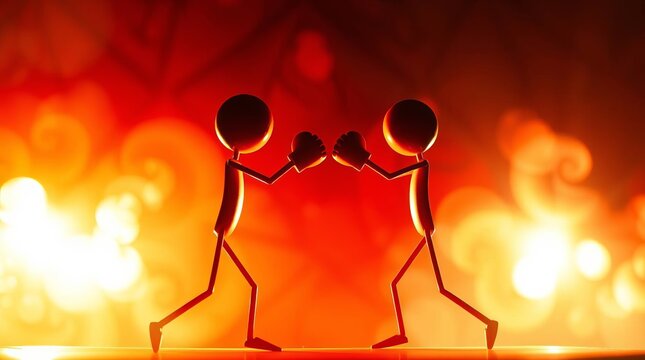 Two stick figures fighting in flames.