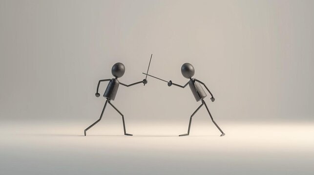 Two stick figures fighting with swords.