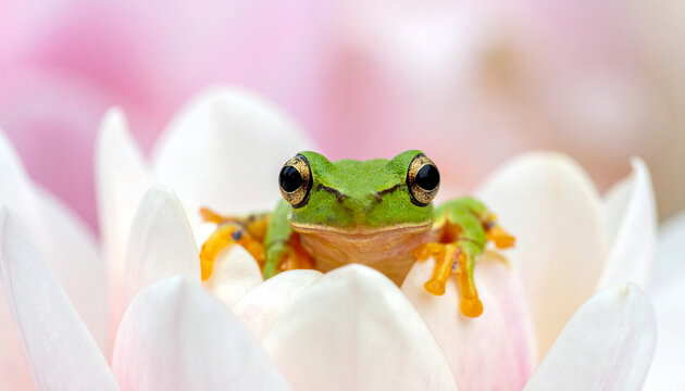 Frog Between White Flowers