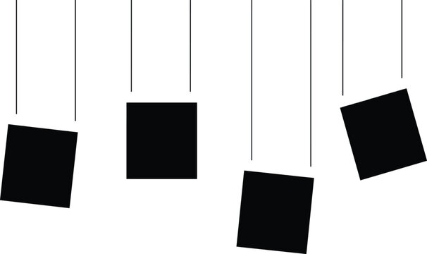 Abstract Geometric Hanging Square Vector Graphic Set Featuring Black Cubes Suspended on Strings for Modern Minimalist Art Backgrounds and Creative Content Layouts