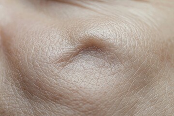 Naklejka premium Macro detail of woman skin displaying hormonal acne inflammation. Dermatological condition showing clogged pore and texture. Concept of female health, skincare concern and body positivity.