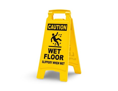 Yellow Caution Wet Floor Sign with Prevent Slips and Falls Warning Isolated on White