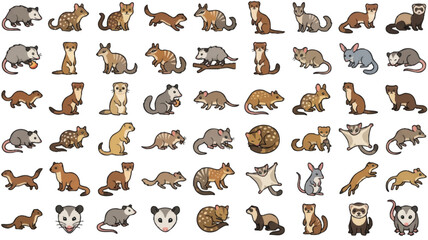Collection of various cartoon animals.