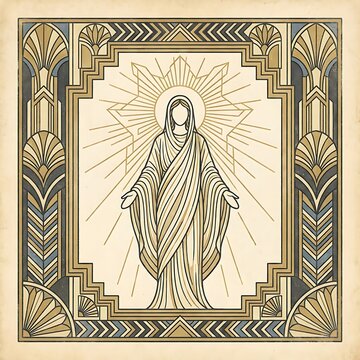 assumption of mary art deco illustration