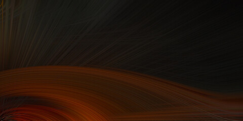 Abstract dark background with flowing orange and red light trails creating dynamic curves. © Vector Stock